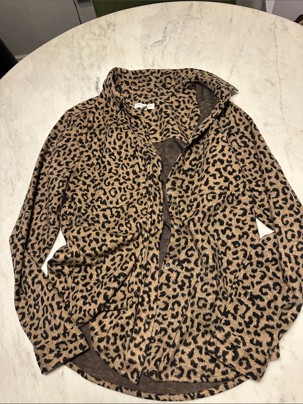 Beach lunch lounge Leopard Print Long-Sleeve Shirt Jacket - Brown/Black size me